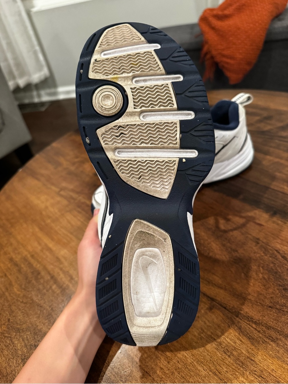 Nike Monarch White and Navy Men's Air Cross-Trainer Sneakers - Picture 5 of 7